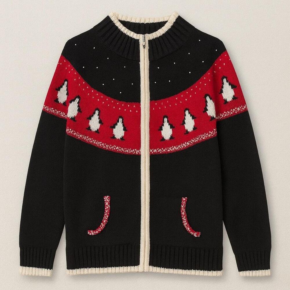 Cottagecore Grannycore Beaded Sequin Penguin Sweater Cardigan animal kawaii cozy